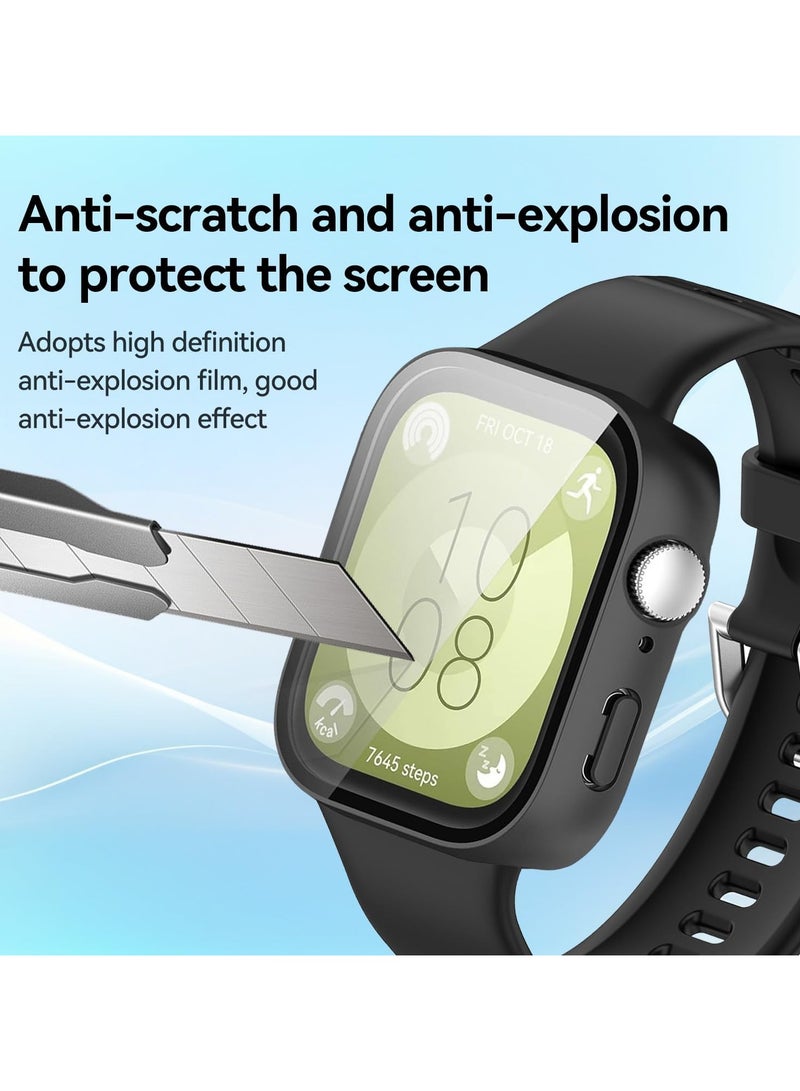 Case and Screen Protector for Huawei Watch Fit 3 46mm, All-around Anti Scratch Shockproof Protective Hard PC Full Cover Tempered Glass Compatible with Huawei Watch Fit 3 (Navy) - Image 4